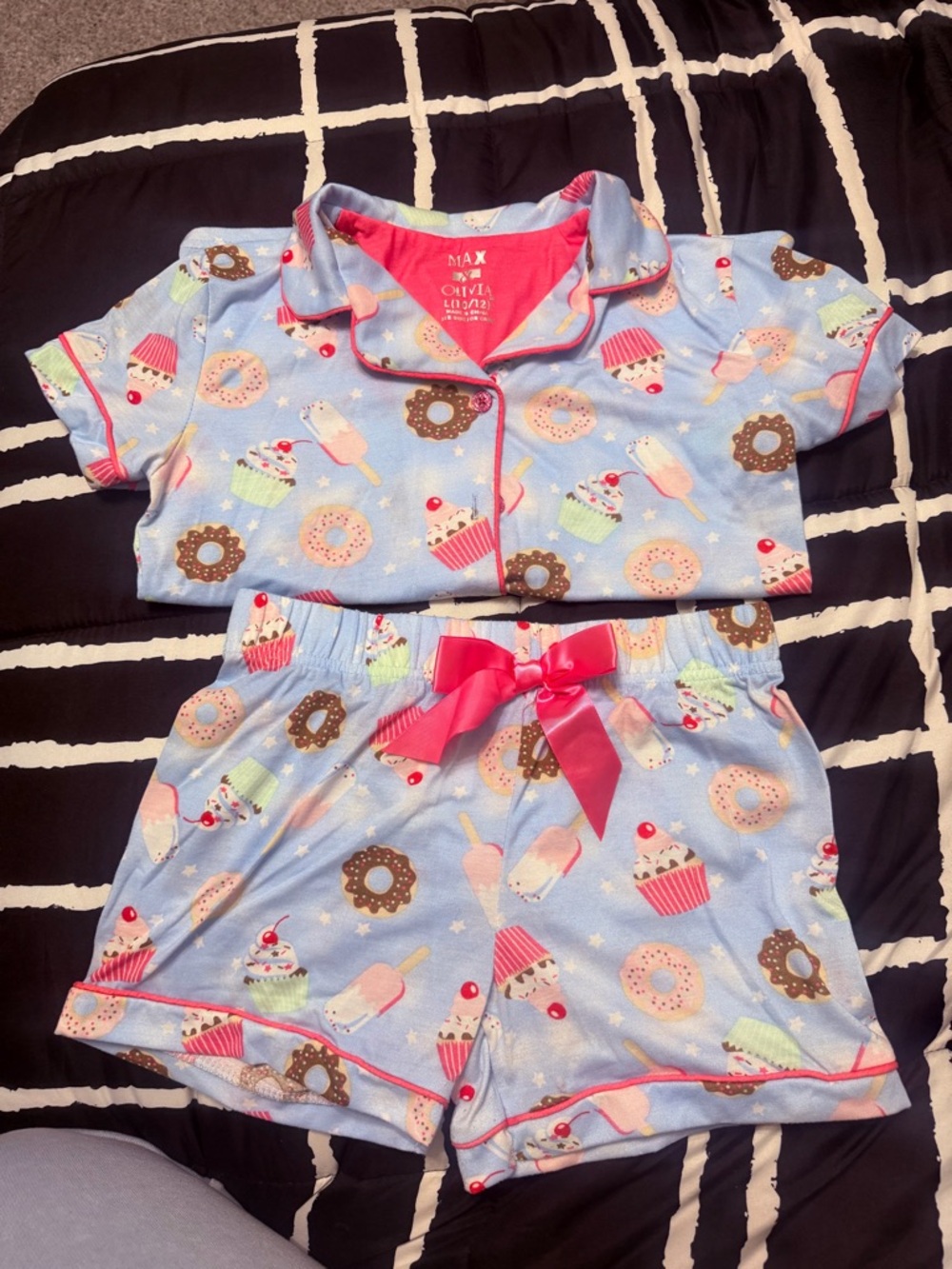 Girls' Light Blue Dessert Print Pajama Set